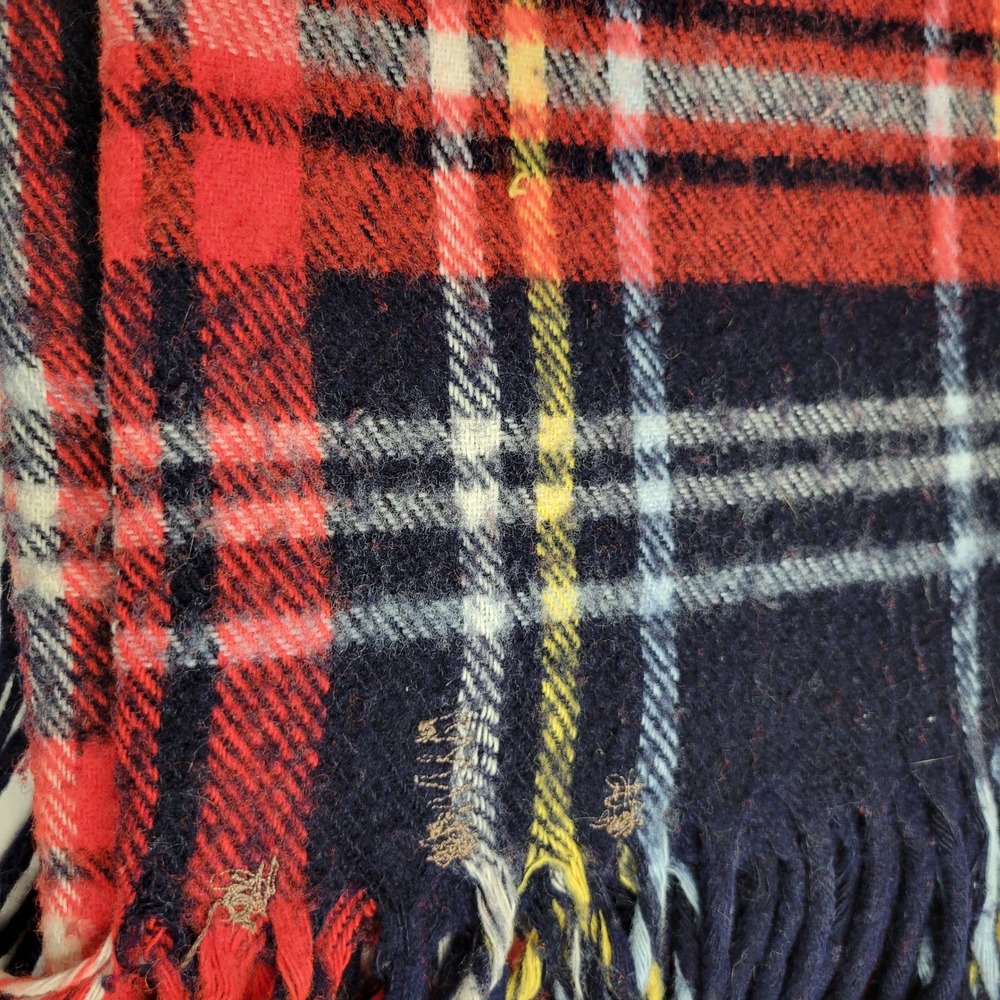 Troy Robe Plaid Oversized Throw Stadium Blanket Black Red White VTG Fringed - Picture 4 of 7